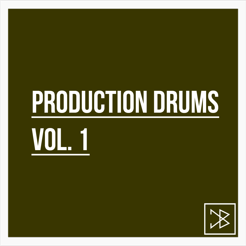 Cover art: Production Drums Volume 1 audio pack for music producers.