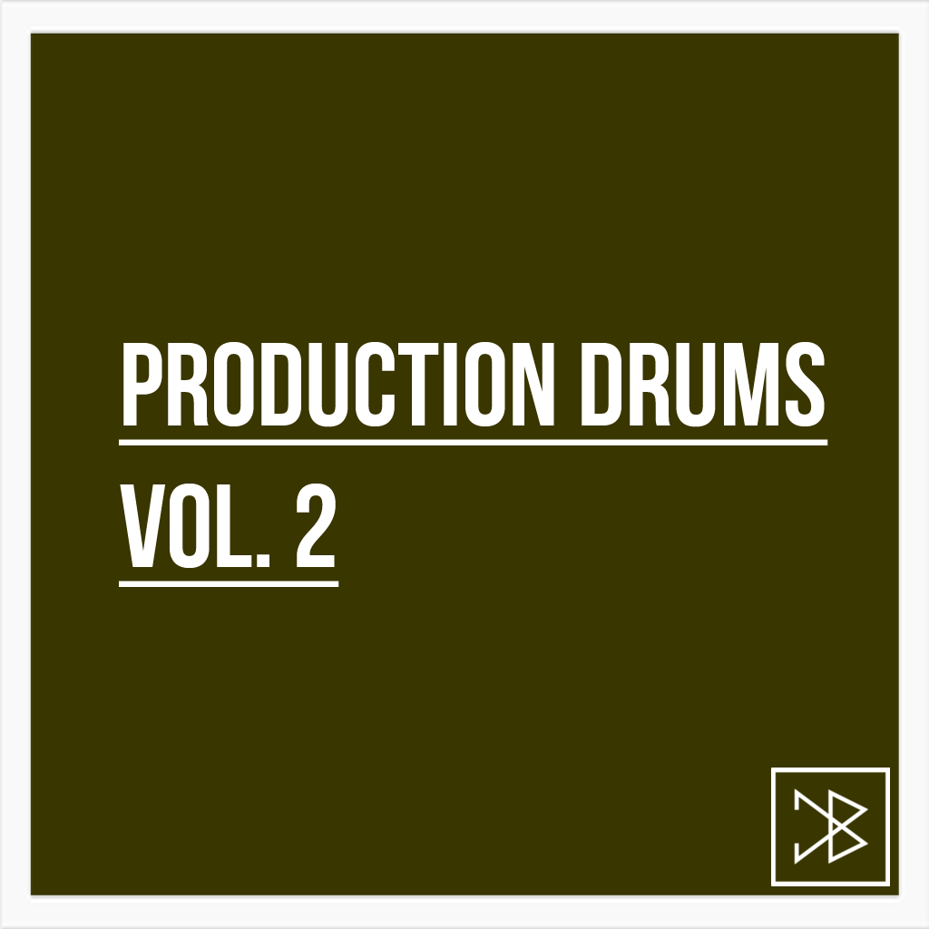 Cover art: Production Drums Volume 2 audio pack for music producers.